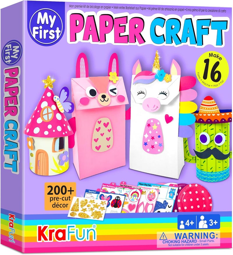 KRAFUN My First Unicorn Bunny Paper Craft Kit for Toddlers and Girls Age 3-8 Years Old, Include 18 Cute DIY Arts and Crafts Projects, Organized Art Activities Supplies Box Preschool Creative Toys - Image 1